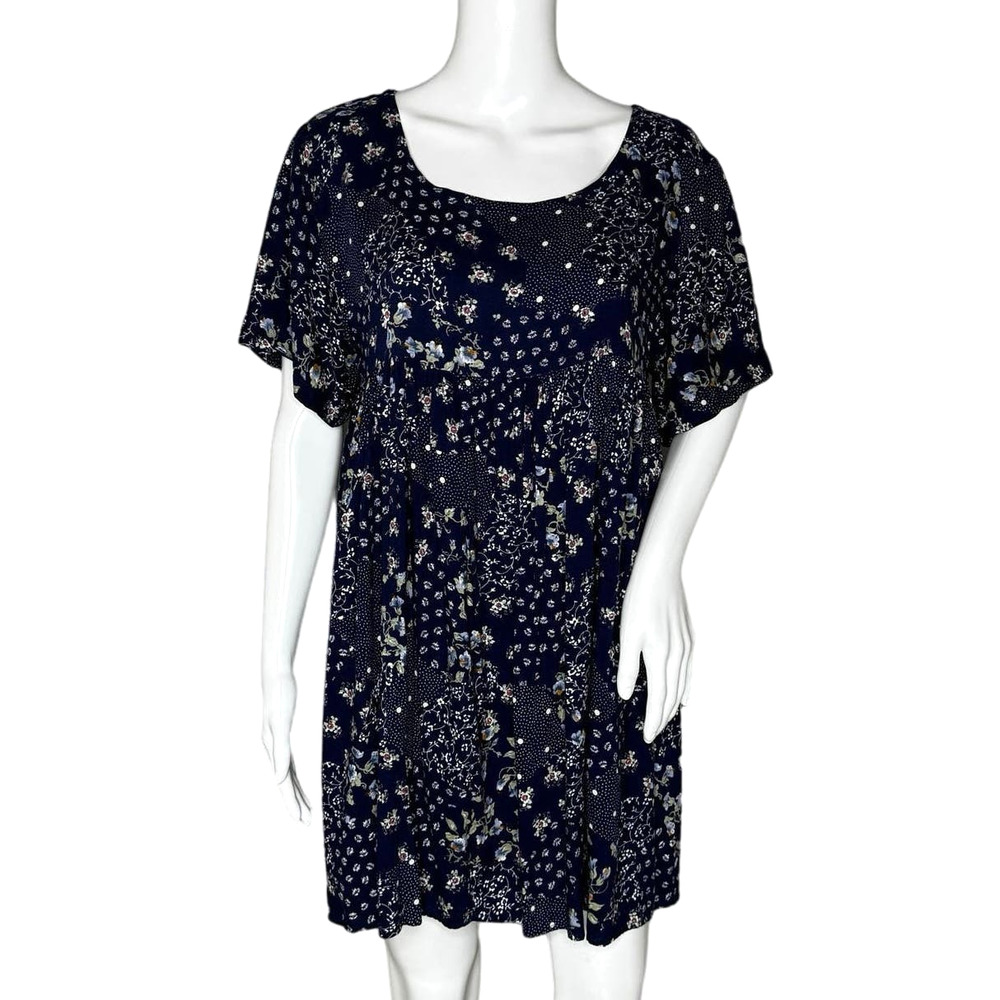Sasson Dress Womens Large Blue White Ditzy Floral Flower Shift Retro 90s Vintage